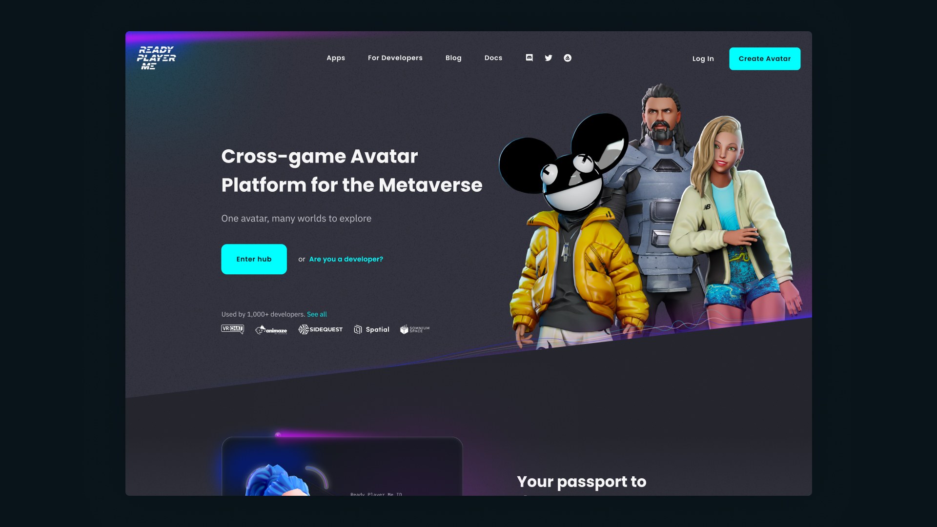 Ready Player Me Ready Player Me kodulehekülje kujundus