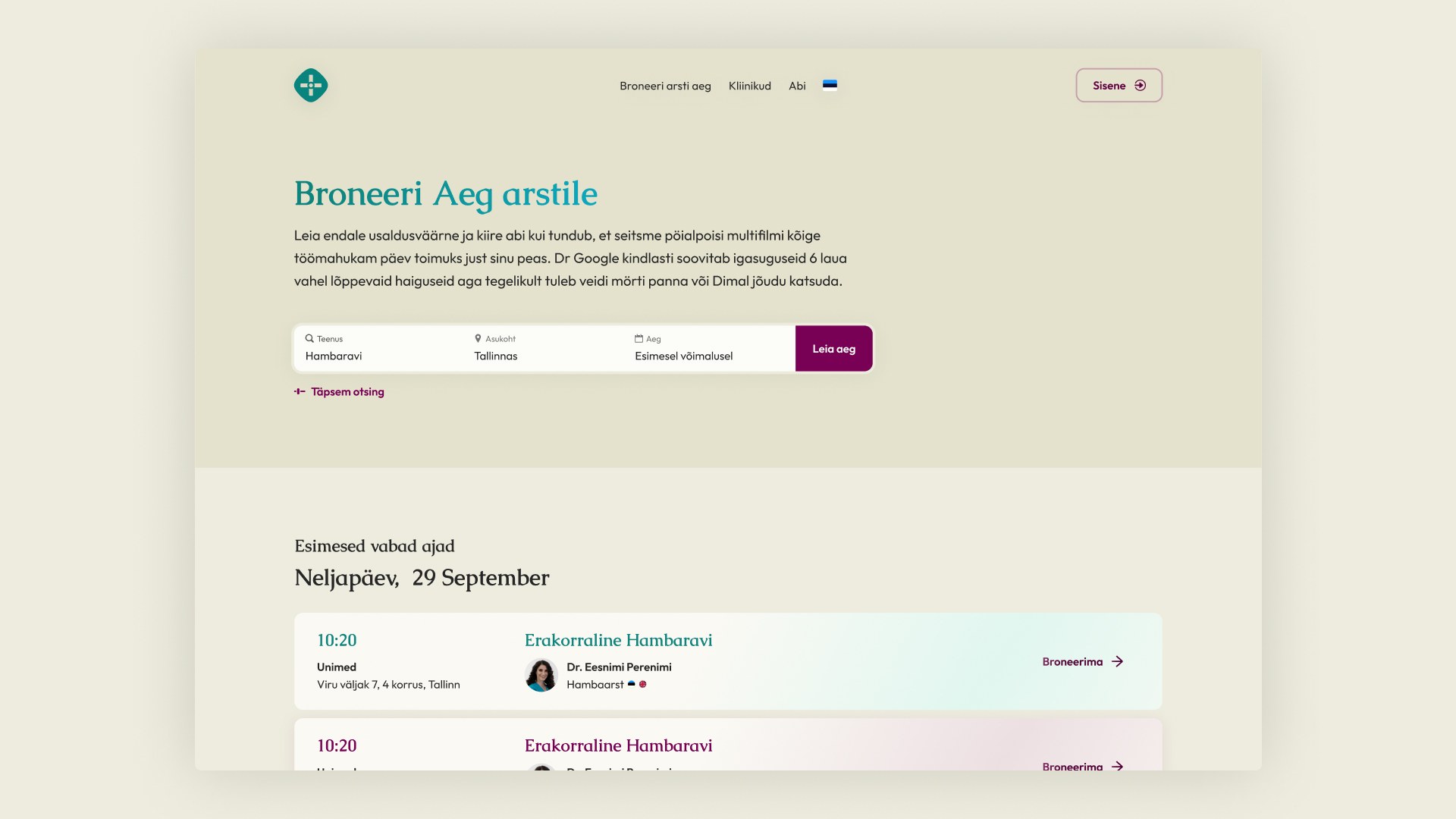 Aegarstile Aegarstile meditsiiniportaali UI/UX disain