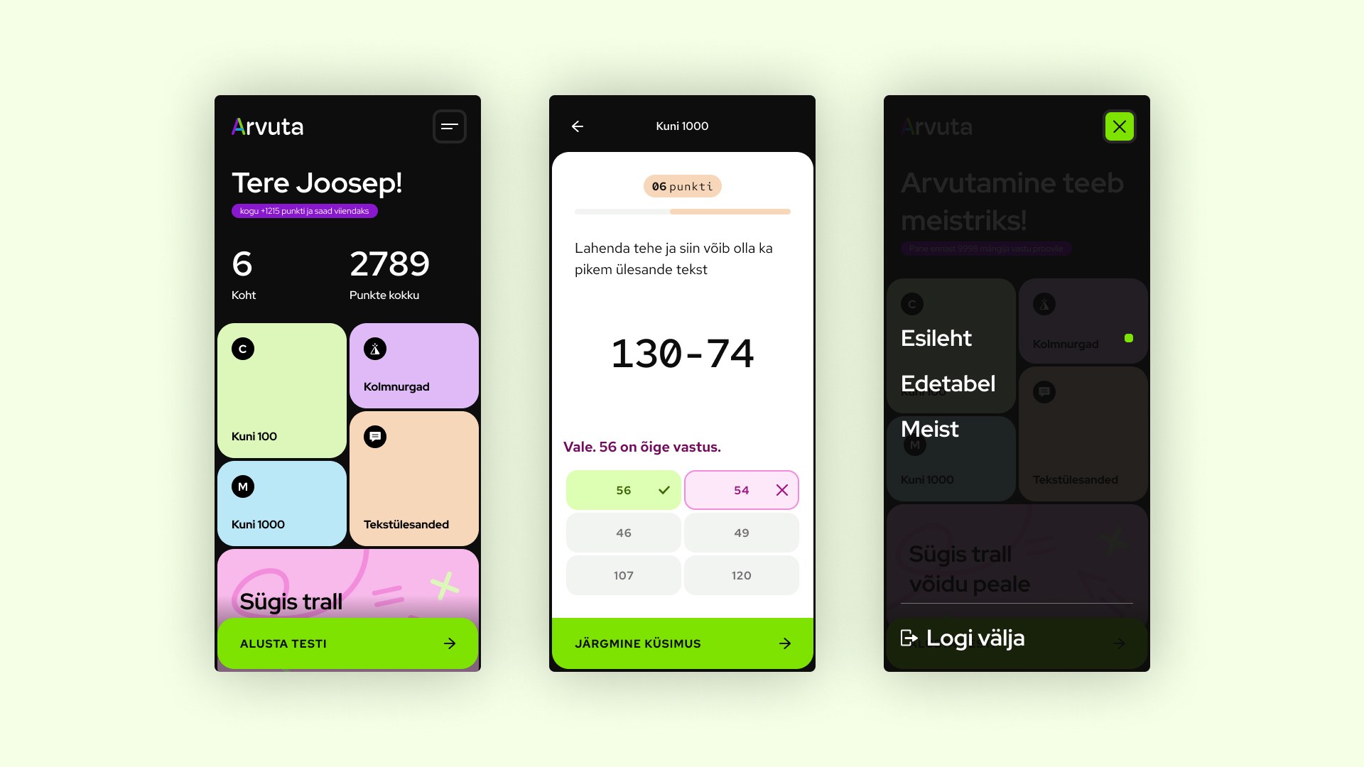 Arvuta Arvuta mobiilirakenduse UI/UX disain