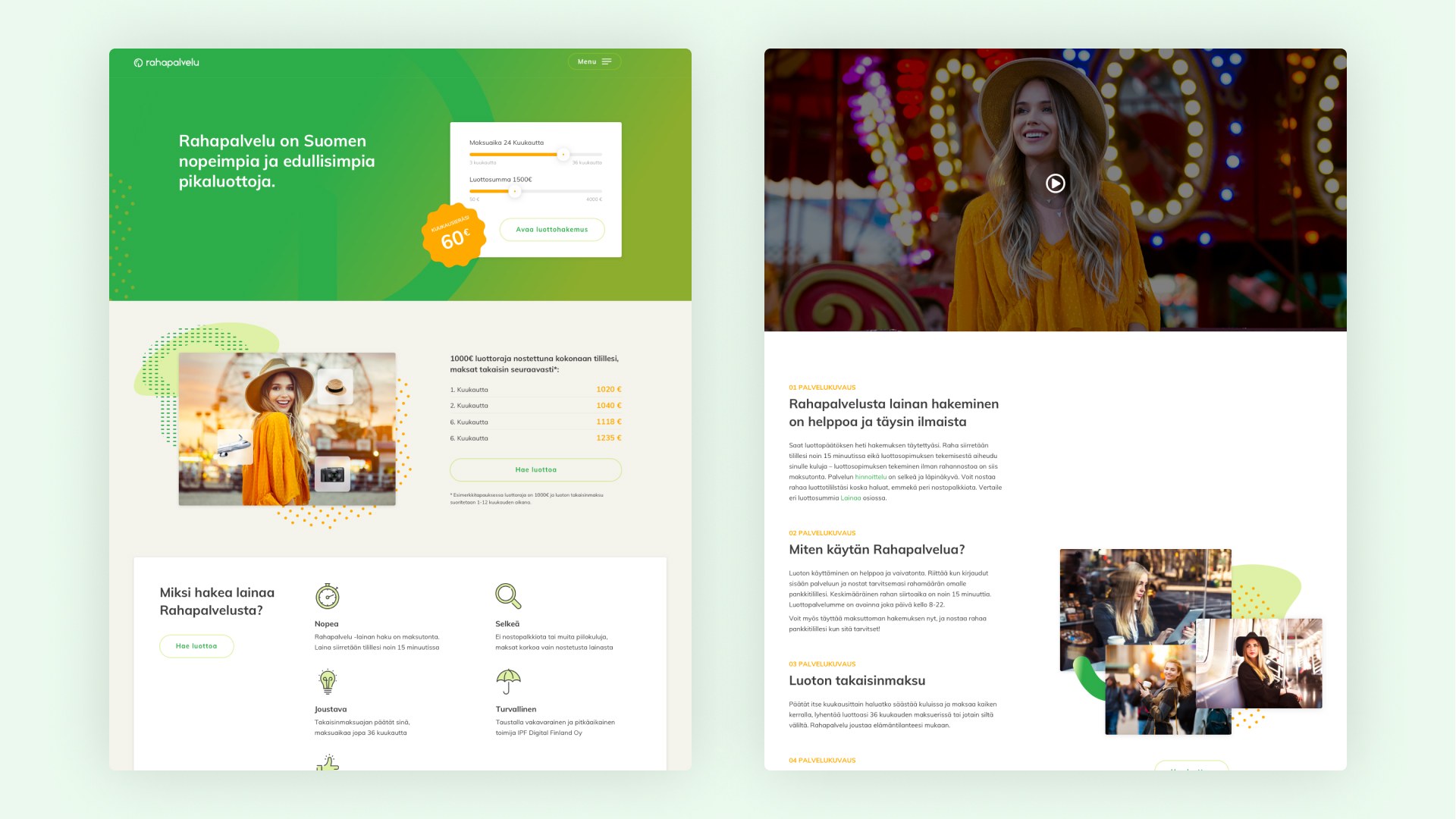 Rahapalvelu Rahapalvelu kodulehe disain