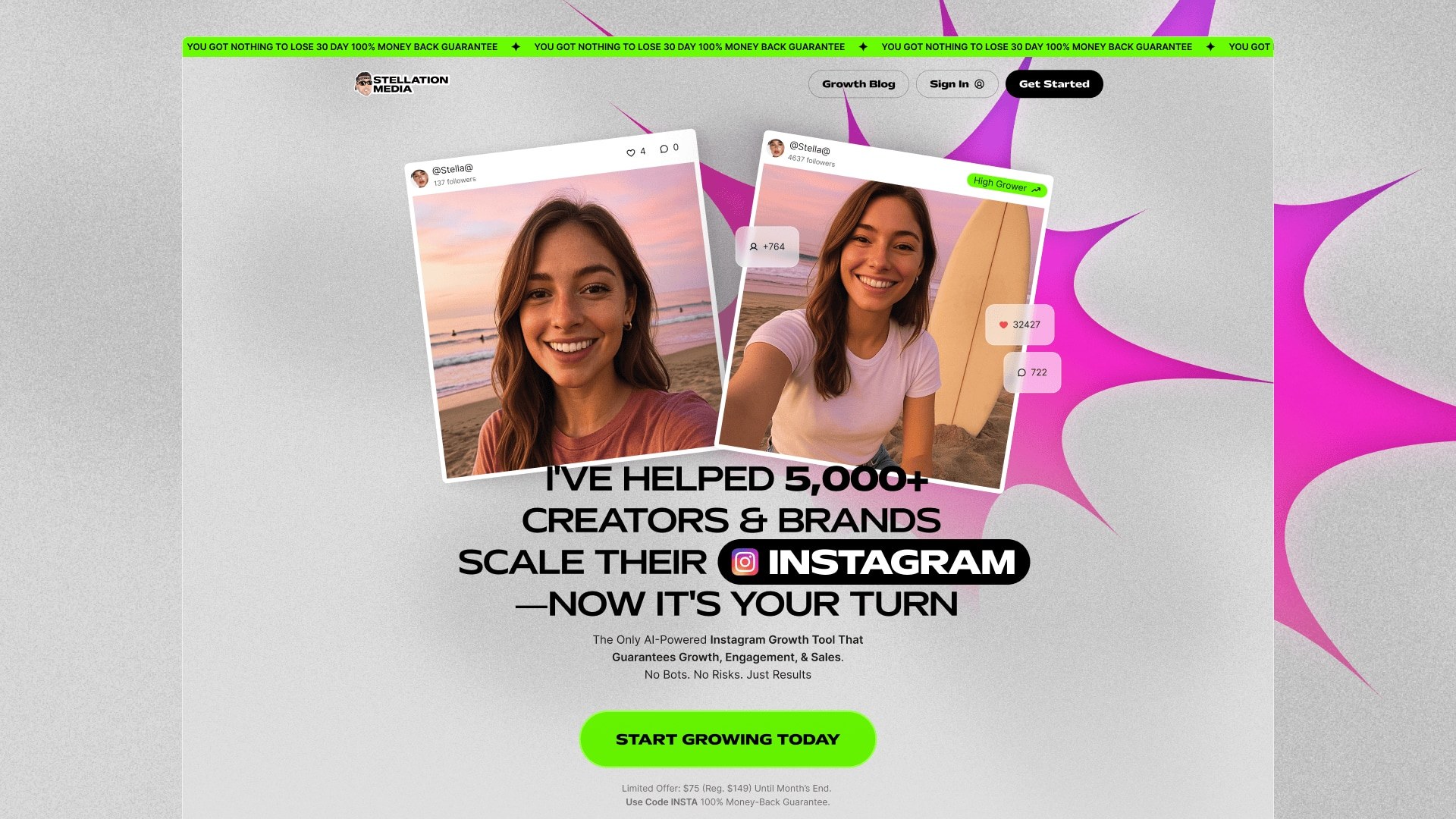 Instagram Saas tööriista kodulehe disain SaaS tööriista kodulehe disain ja Framer arendus 2025 aastal